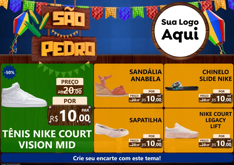 Modelo de Encarte para Encarte A4 Horizontal com o tema São Pedro para Calçados