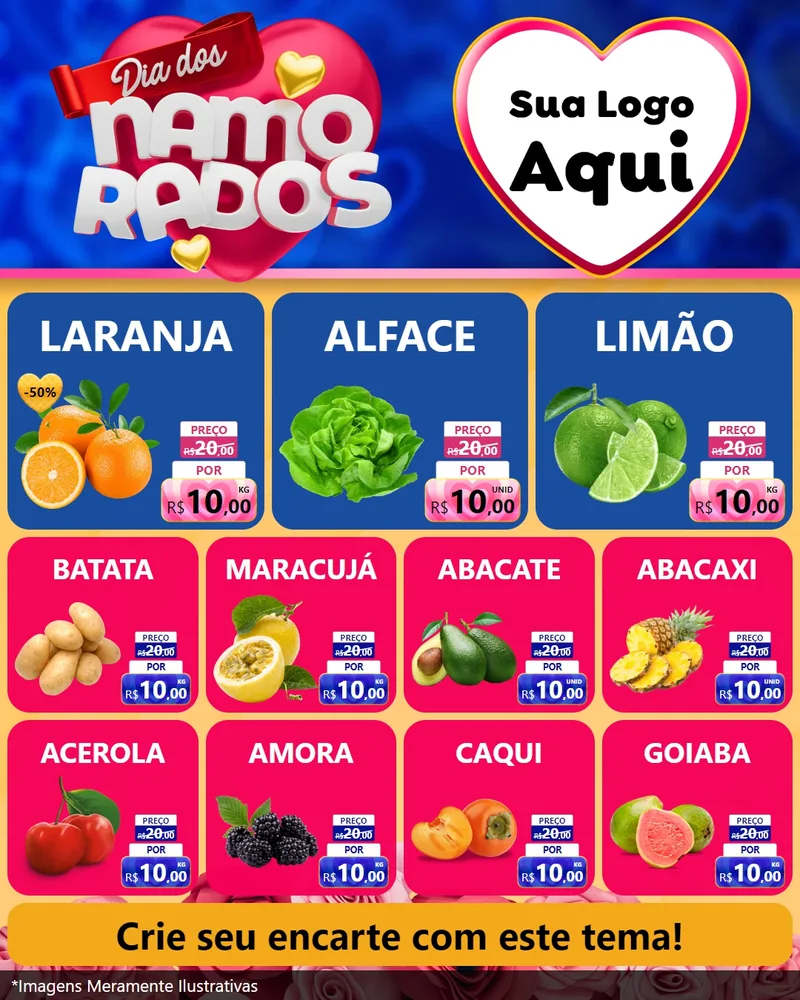 Modelo de Rede Social para Feed Instagram com o tema Dia dos namorados para Hortifrúti