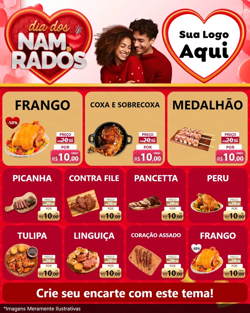 Modelo de Rede Social para Feed Instagram com o tema Dia dos Namorados para Assados