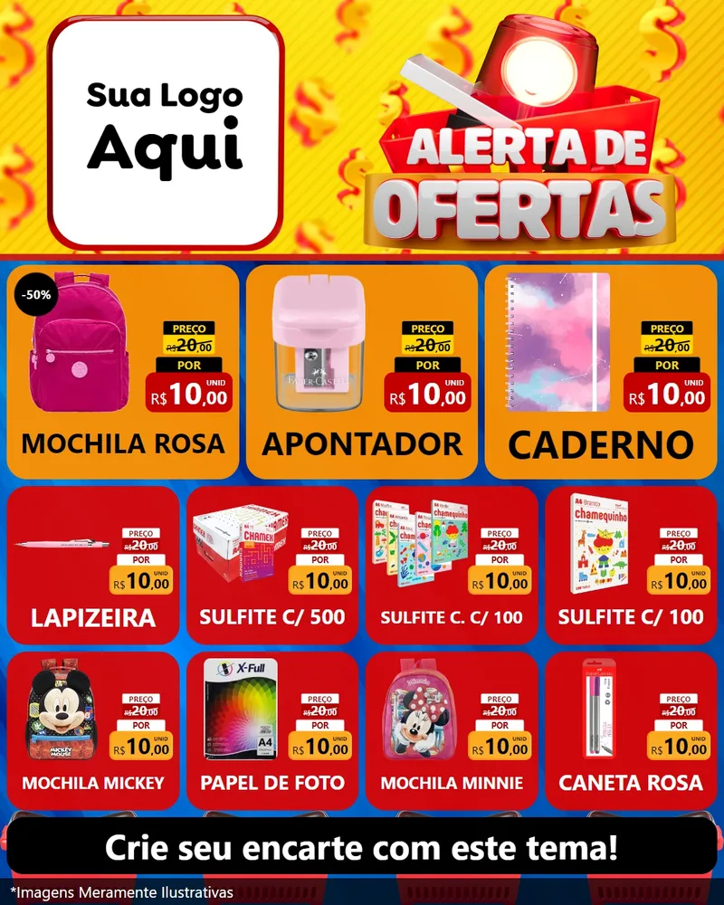Modelo de Rede Social para Feed Instagram com o tema Alerta de Ofertas para Papelaria