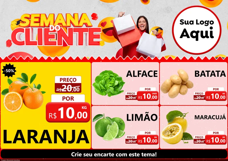 Modelo de Encarte para Encarte A4 Horizontal com o tema Semana do Cliente para Hortifrúti