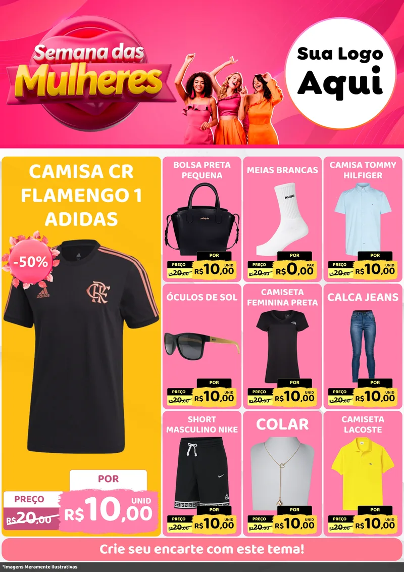 Modelo de Encarte para Encarte A4 Vertical com o tema Semana das Mulheres para Roupas e acessórios
