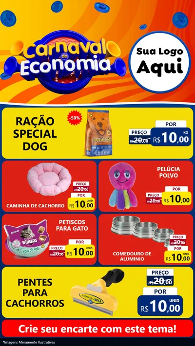 Modelo de TV para TV Vertical com o tema Carnaval da Economia para Pet Shop