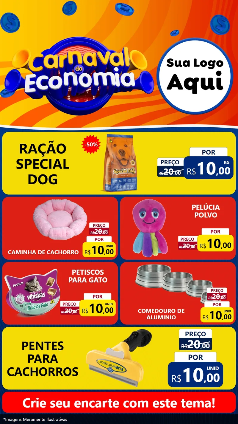 Modelo de TV para TV Vertical com o tema Carnaval da Economia para Pet Shop