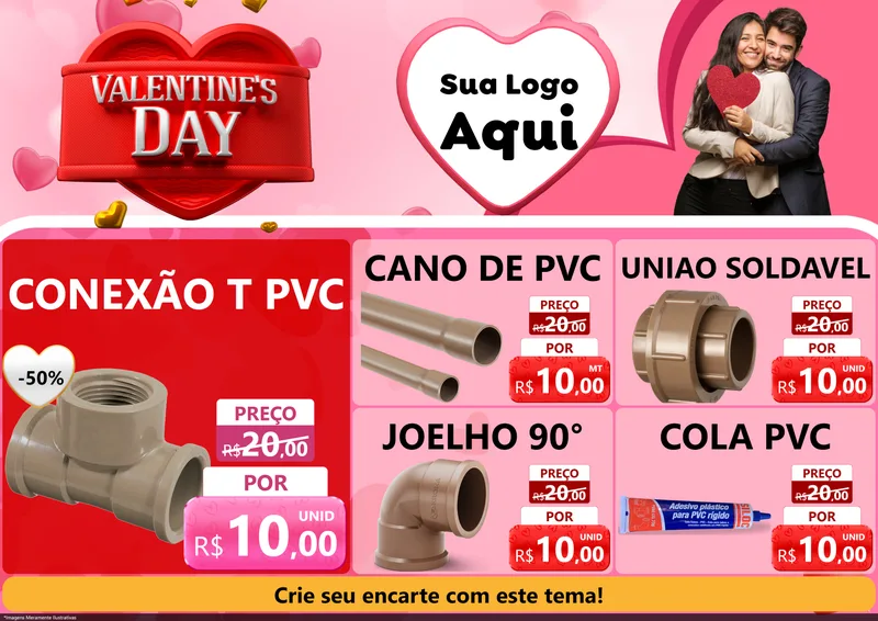 Modelo de Encarte para Encarte A4 Horizontal com o tema Valentine's Day para Tubos e conexões