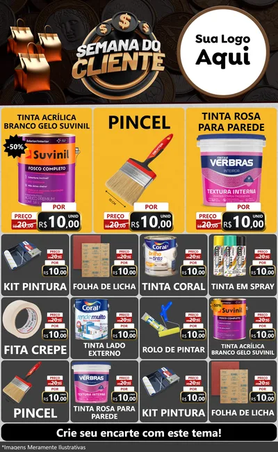 Modelo de Encarte para Encarte Grande com o tema Semana do Cliente para Tintas e Ferramentas