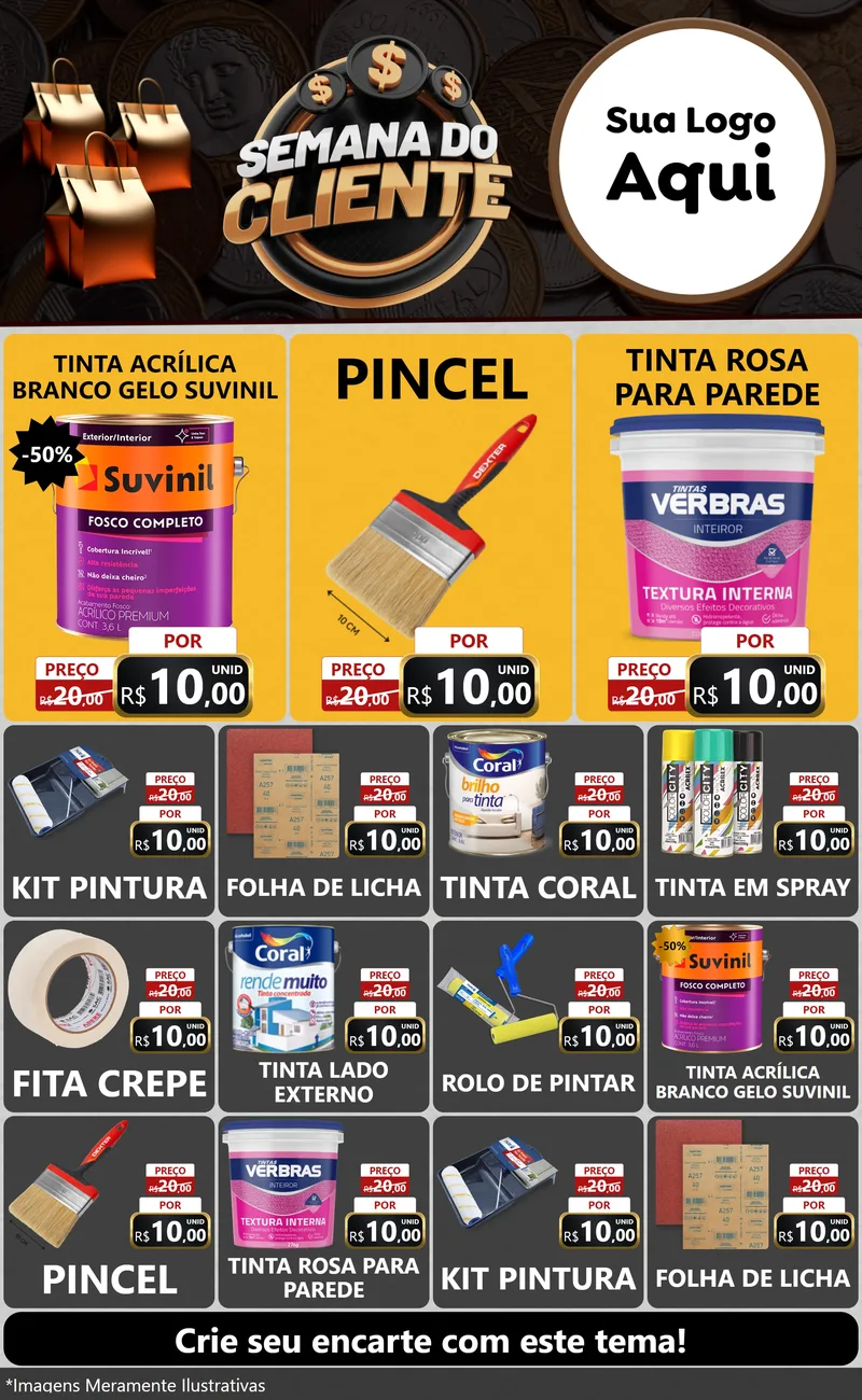 Modelo de Encarte para Encarte Grande com o tema Semana do Cliente para Tintas e Ferramentas