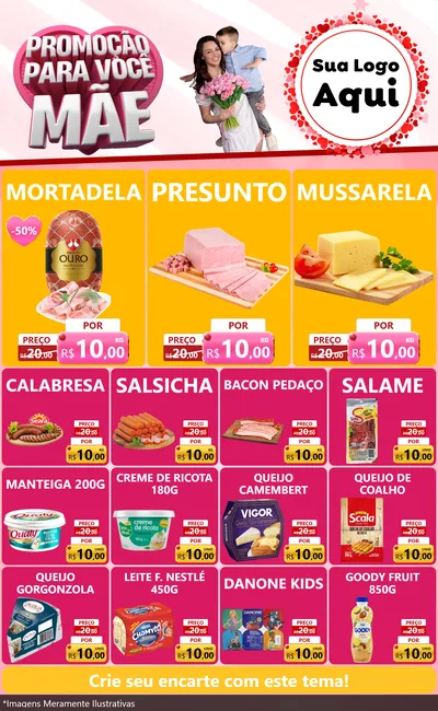Modelo de Encarte para Encarte Grande com o tema Promoção Para Você Mãe para Frios e Laticínios