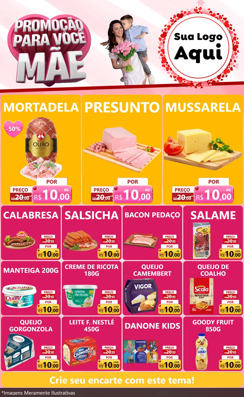 Modelo de Encarte para Encarte Grande com o tema Promoção Para Você Mãe para Frios e Laticínios
