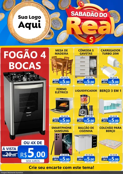 Modelo de Encarte para Encarte A4 Vertical com o tema Sabadão do Real para Móveis e Eletro