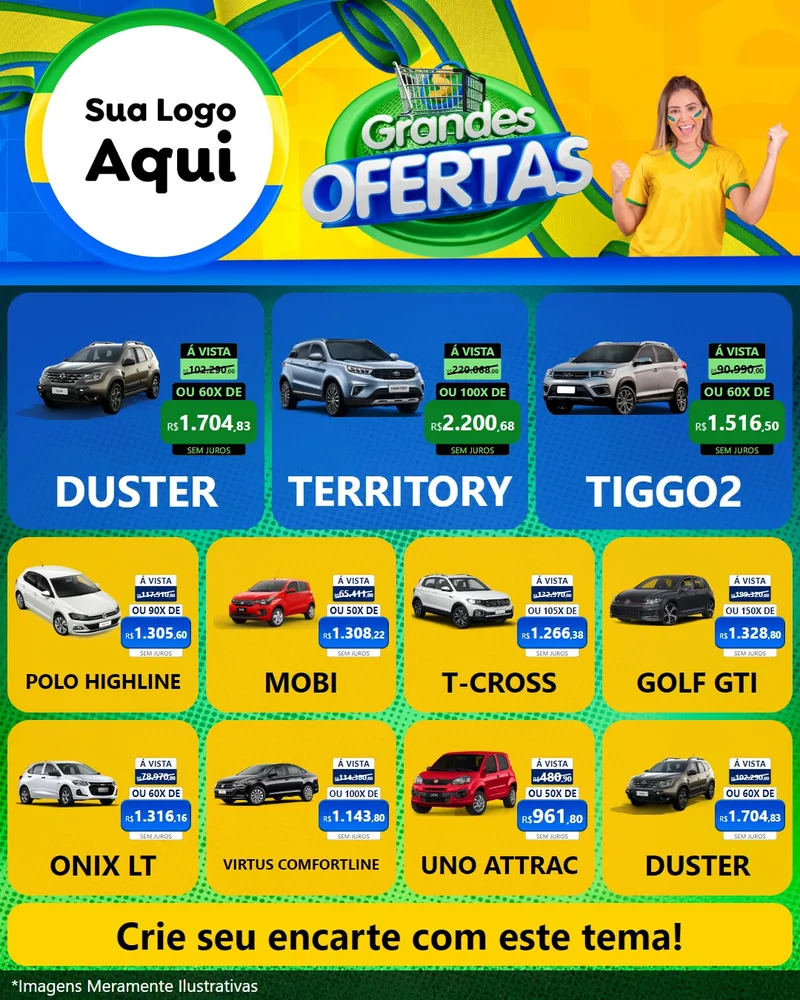 Modelo de Rede Social para Feed Instagram com o tema Grandes Ofertas para Concessionaria de Carros