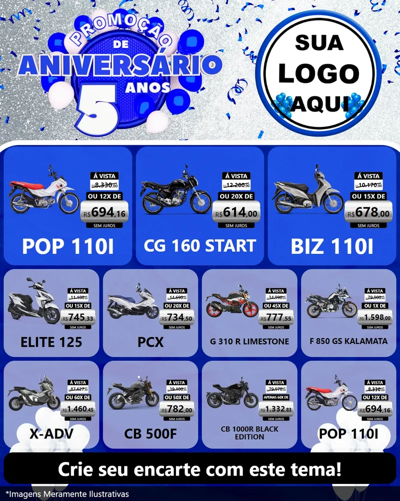 Modelo de Rede Social para Feed Instagram com o tema Promoção de Aniversário - 5 Anos para Concessionaria de Motos