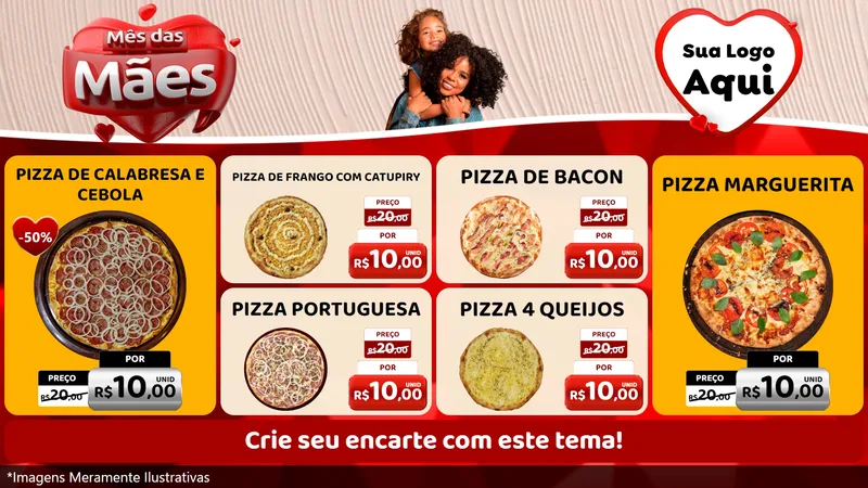 Modelo de TV para TV Horizontal com o tema Mês das Mães para Pizzaria
