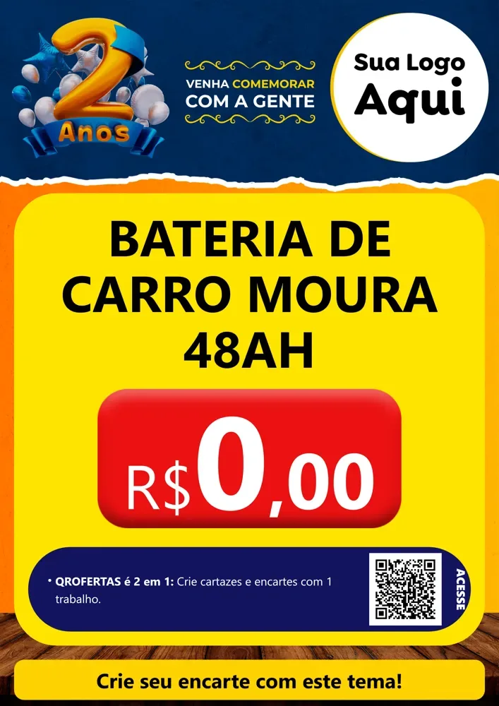 Modelo de Cartaz para Cartaz A4 Vertical com o tema Aniversário de 2 anos para Baterias Elétricas