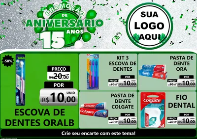 Modelo de Encarte para Encarte A4 Horizontal com o tema Promoção de Aniversário - 15 Anos para Higiene Pessoal
