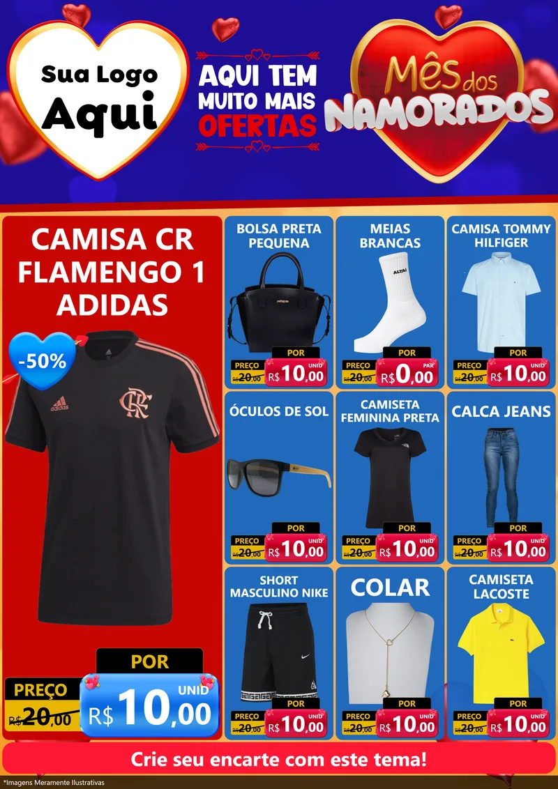 Modelo de Encarte para Encarte A4 Vertical com o tema Mês dos Namorados para Roupas e acessórios