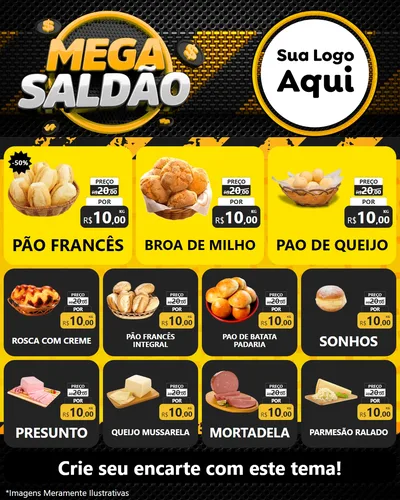 Modelo de Rede Social para Feed Instagram com o tema Mega Saldão para Padaria
