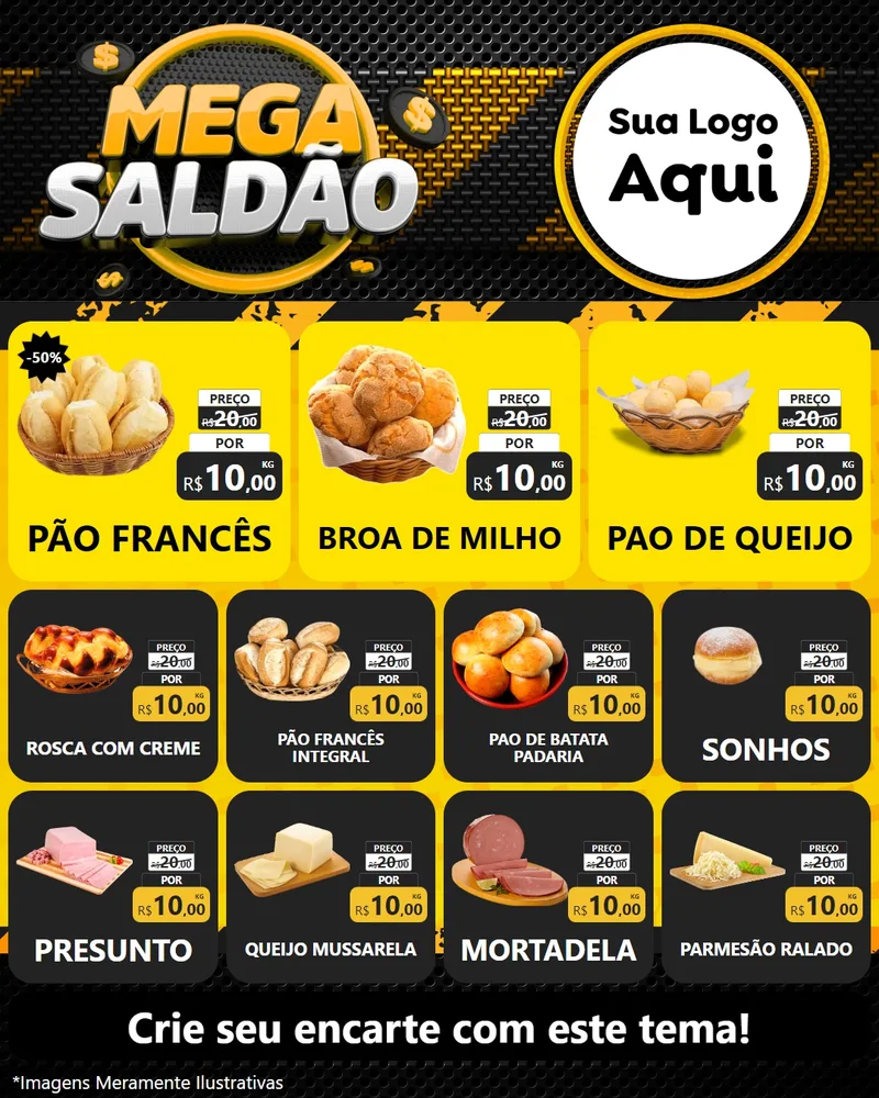 Modelo de Rede Social para Feed Instagram com o tema Mega Saldão para Padaria