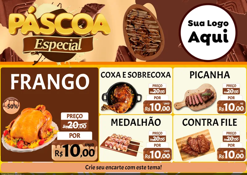 Modelo de Encarte para Encarte A4 Horizontal com o tema Páscoa Especial para Assados