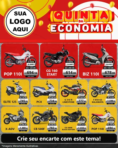 Modelo de Rede Social para Feed Instagram com o tema Quinta da Economia para Concessionaria de Motos