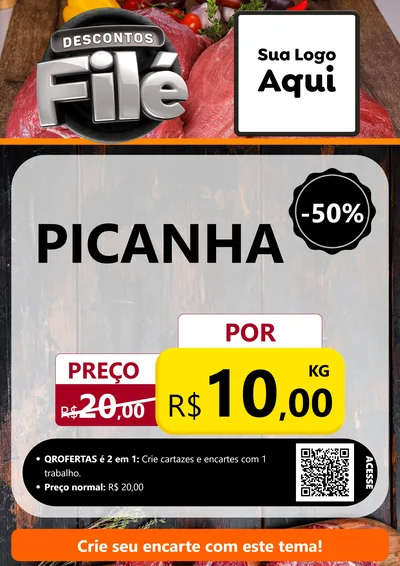 Modelo de Cartaz para Cartaz A4 Vertical com o tema Descontos Filé para Açougue
