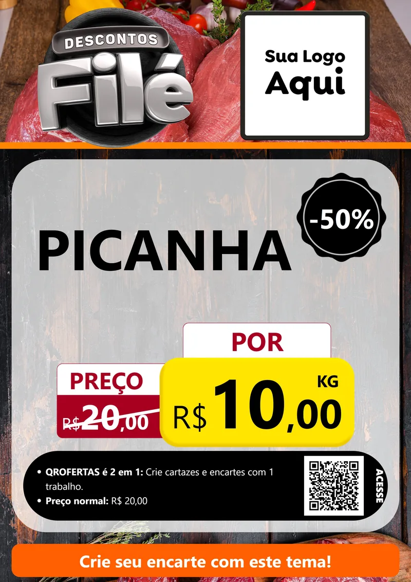 Modelo de Cartaz para Cartaz A4 Vertical com o tema Descontos Filé para Açougue