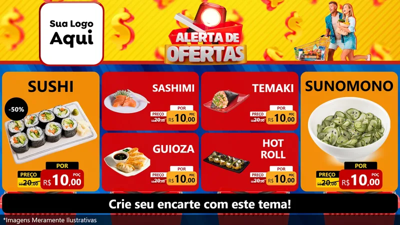 Modelo de TV para TV Horizontal com o tema Alerta de Ofertas para Comida japonesa