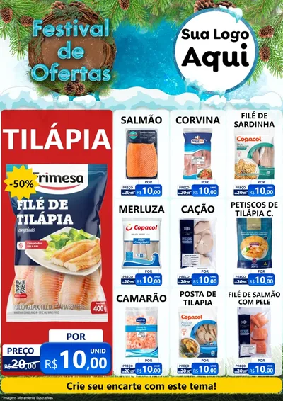 Modelo de Encarte para Encarte A4 Vertical com o tema Festival de Ofertas - Inverno para Peixaria