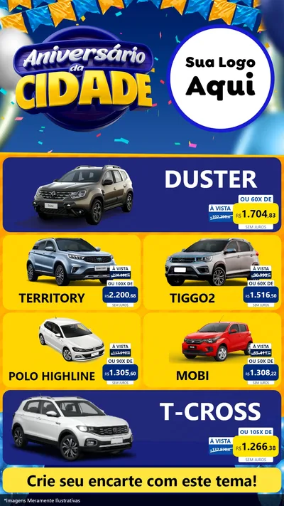 Modelo de TV para TV Vertical com o tema Aniversário da Cidade para Concessionaria de Carros