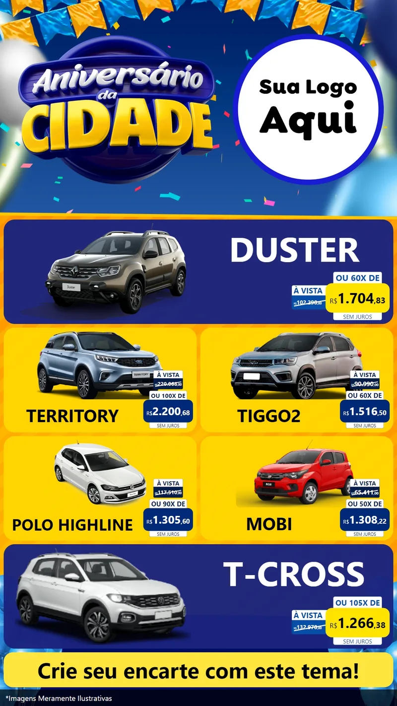 Modelo de TV para TV Vertical com o tema Aniversário da Cidade para Concessionaria de Carros