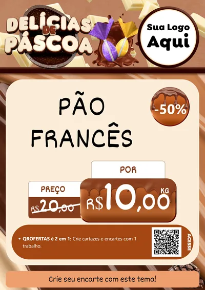 Modelo de Cartaz para Cartaz A4 Vertical com o tema Delícias de Páscoa para Padaria