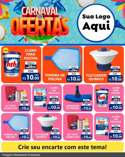 Modelo de Rede Social para Feed Instagram com o tema Carnaval de Ofertas para Produtos para Piscina