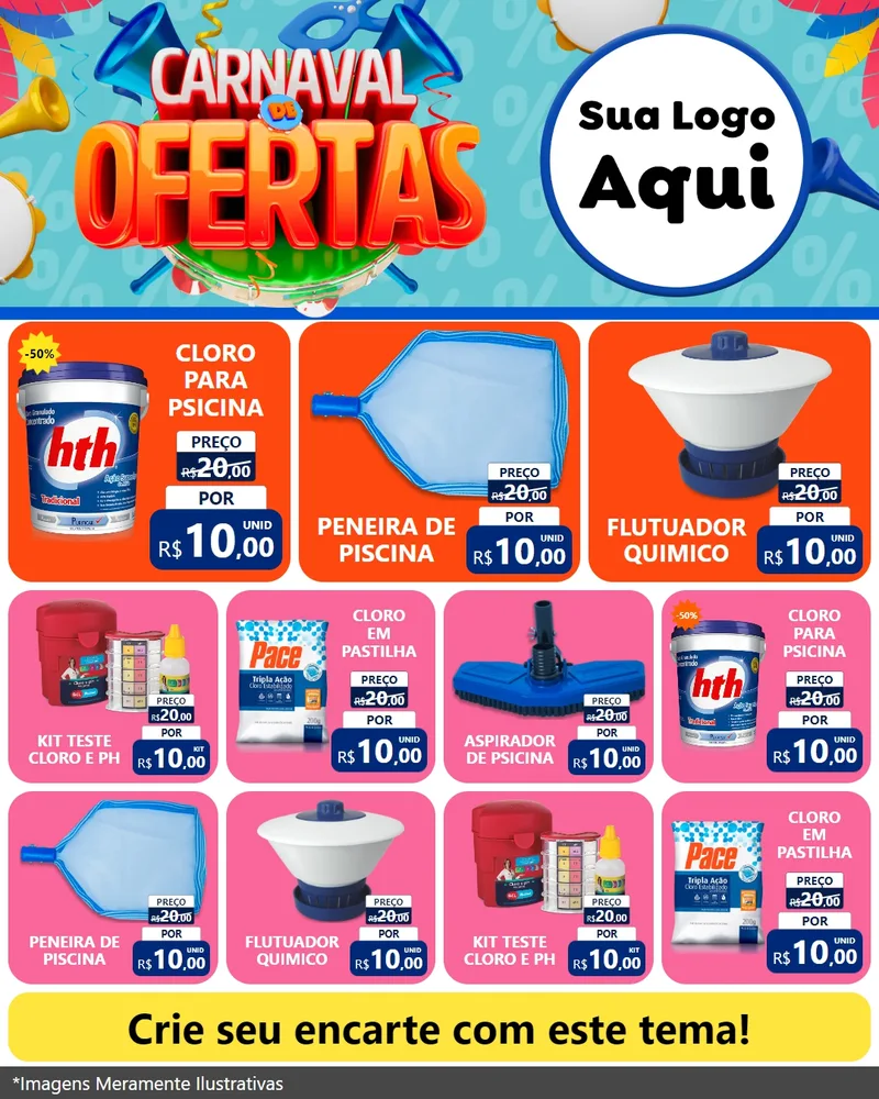 Modelo de Rede Social para Feed Instagram com o tema Carnaval de Ofertas para Produtos para Piscina