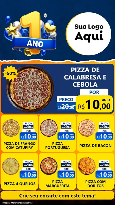 Modelo de Rede Social para Stories com o tema Um Ano de Aniversário para Pizzaria