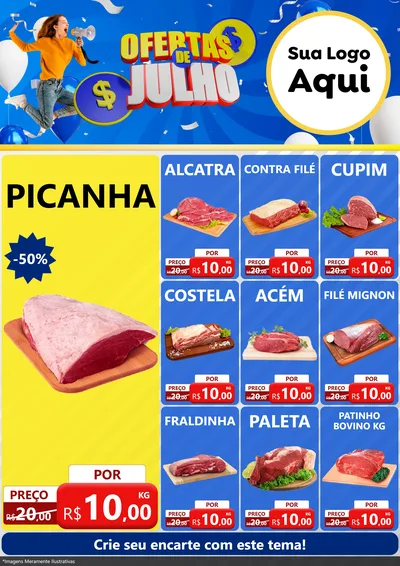 Modelo de Encarte para Encarte A4 Vertical com o tema Ofertas de Julho para Açougue