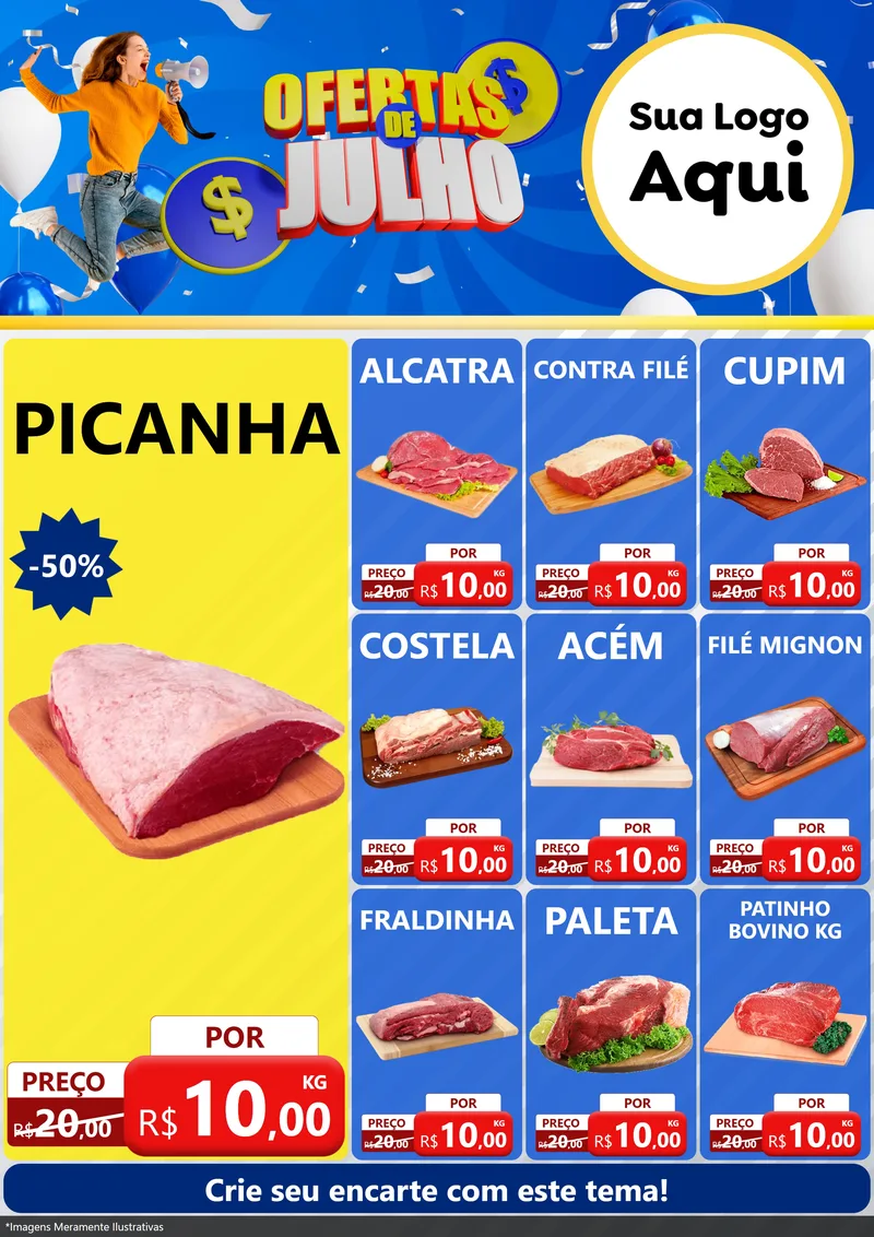 Modelo de Encarte para Encarte A4 Vertical com o tema Ofertas de Julho para Açougue