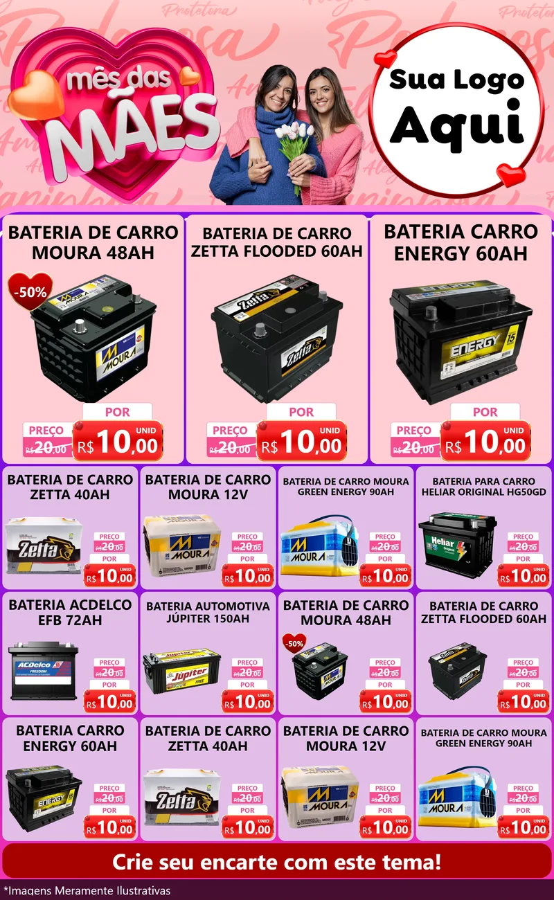 Modelo de Encarte para Encarte Grande com o tema Mês Das Mães para Baterias Elétricas