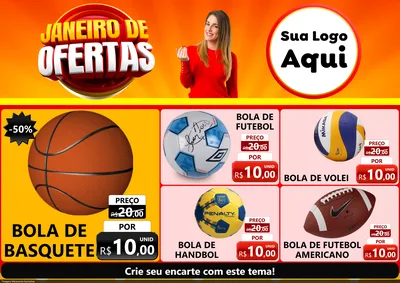 Modelo de Encarte para Encarte A4 Horizontal com o tema Janeiro de Ofertas para Artigos Esportivos