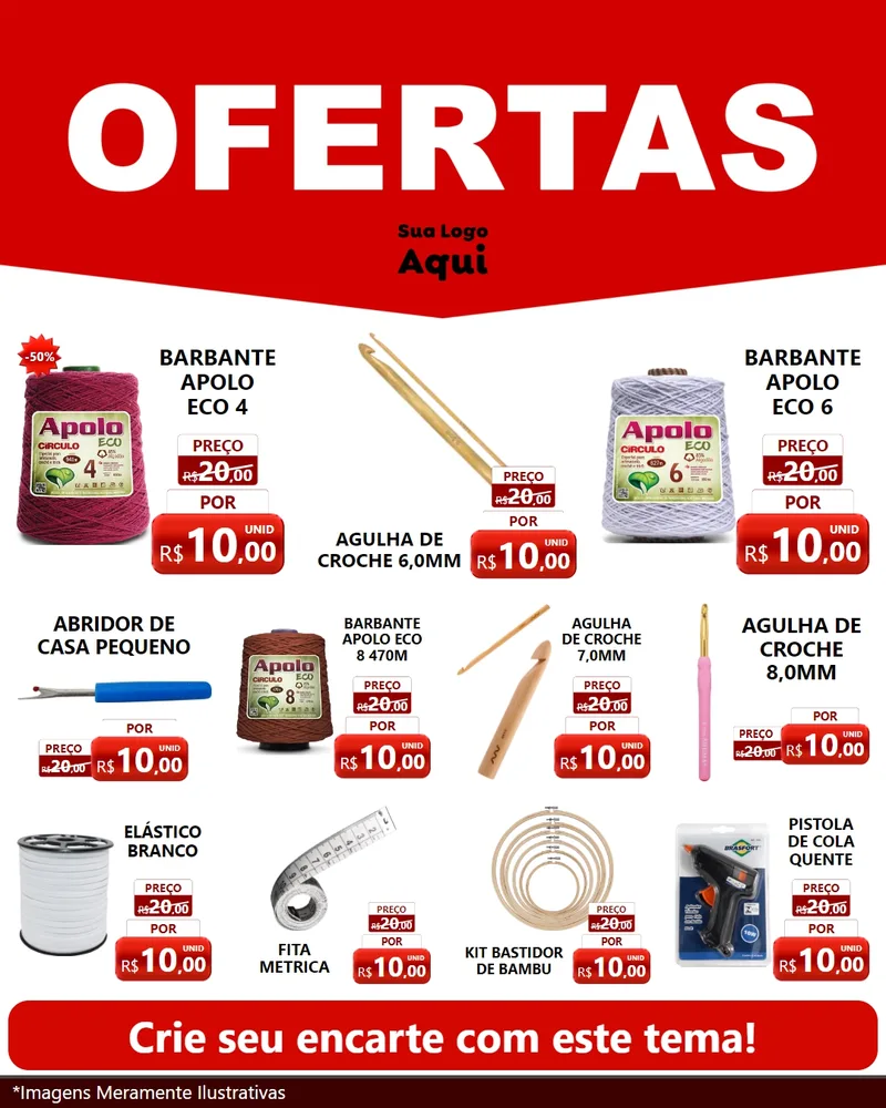 Modelo de Rede Social para Feed Instagram com o tema Ofertas Vermelho Cartaz para Armarinho e Aviamentos