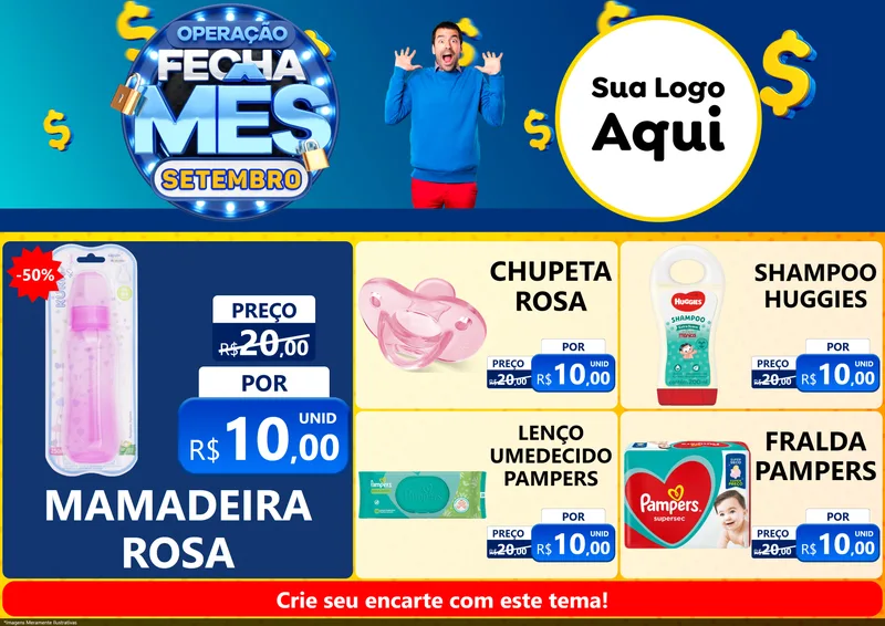 Modelo de Encarte para Encarte A4 Horizontal com o tema Operação Fecha Mês Setembro para Bebês