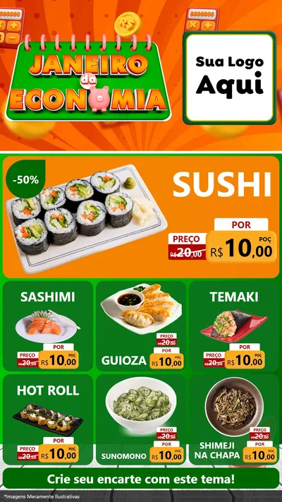 Modelo de Rede Social para Stories com o tema Janeiro da Economia para Comida japonesa