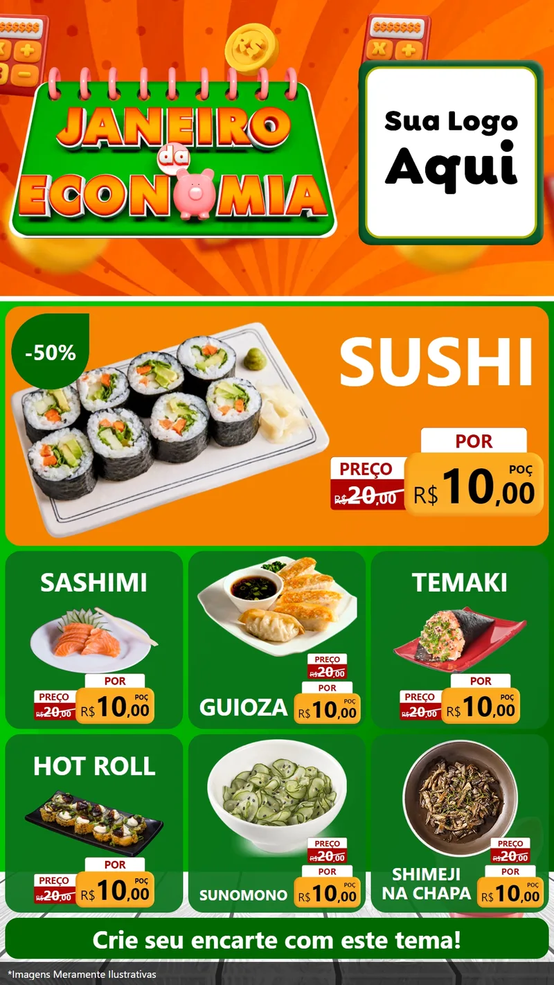 Modelo de Rede Social para Stories com o tema Janeiro da Economia para Comida japonesa
