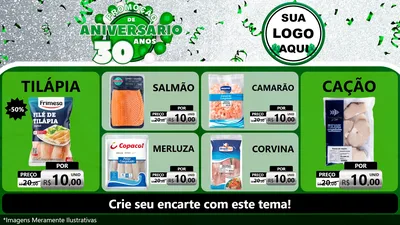 Modelo de TV para TV Horizontal com o tema Promoção de Aniversário - 30 Anos para Peixaria