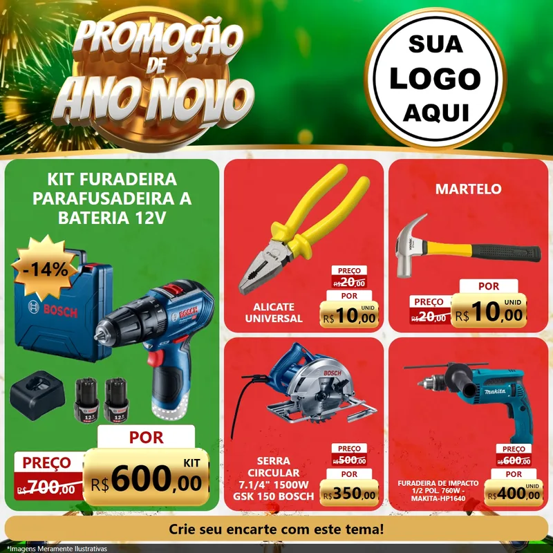 Modelo de Rede Social para Feed Facebook com o tema Promoção de Ano Novo para Maquinas e Ferramentas
