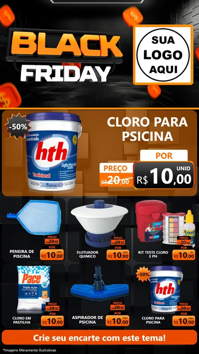 Modelo de Rede Social para Stories com o tema Black Friday para Produtos para Piscina