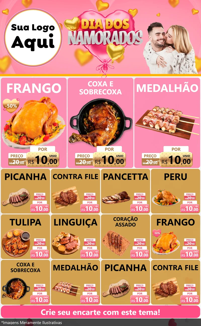 Modelo de Encarte para Encarte Grande com o tema Dia dos Namorados para Assados