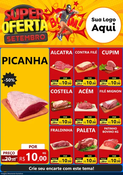 Modelo de Encarte para Encarte A4 Vertical com o tema Super Oferta Setembro para Açougue