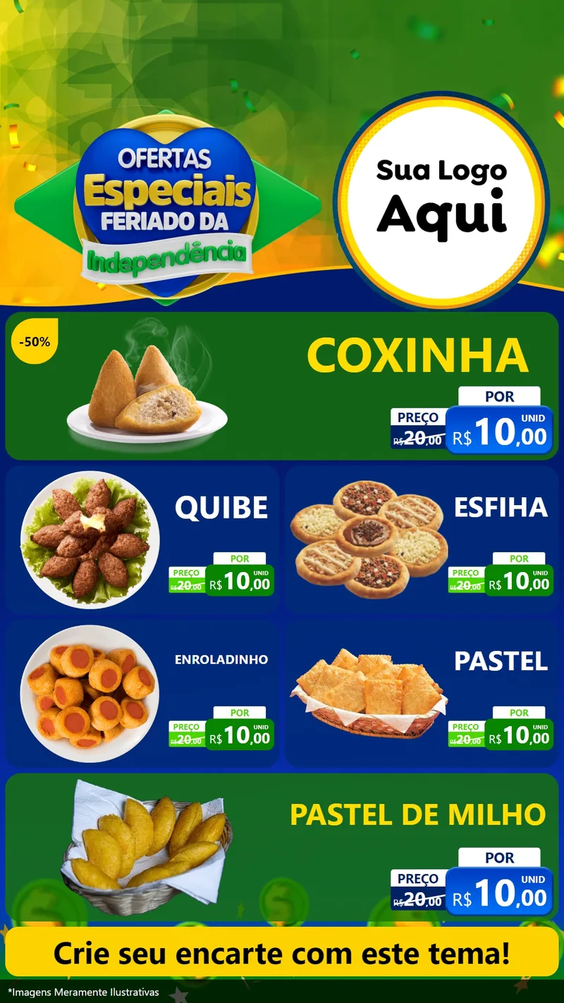 Modelo de TV para TV Vertical com o tema Ofertas Especiais Feriado da Independência para Salgadaria