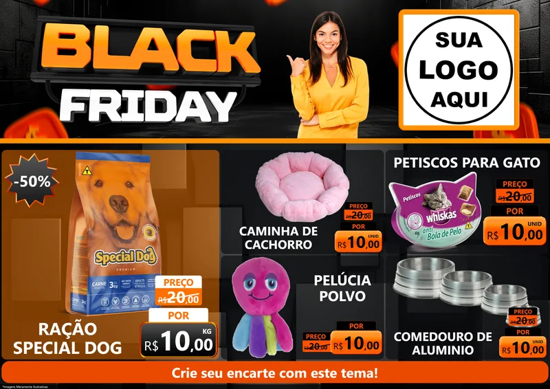 Modelo de Encarte para Encarte A4 Horizontal com o tema Black Friday para Pet Shop
