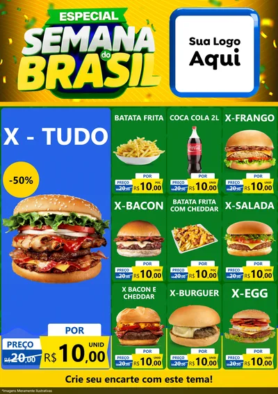Modelo de Encarte para Encarte A4 Vertical com o tema Especial Semana do Brasil para Hamburgueria